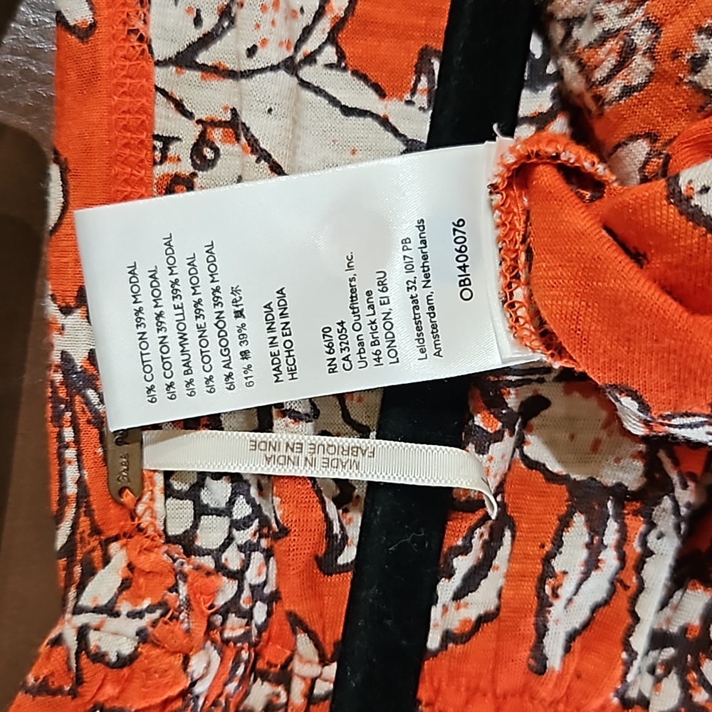 Free People Say The Word Ruched Long Sleeve V-Neck Top Orange Boho Floral Print - Picture 3 of 3